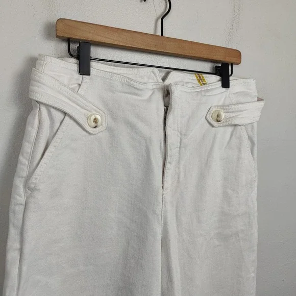 Anthropologie Maeve Wide Leg Cropped Pants Womens 31 White Belted Bohemian - Picture 3 of 12